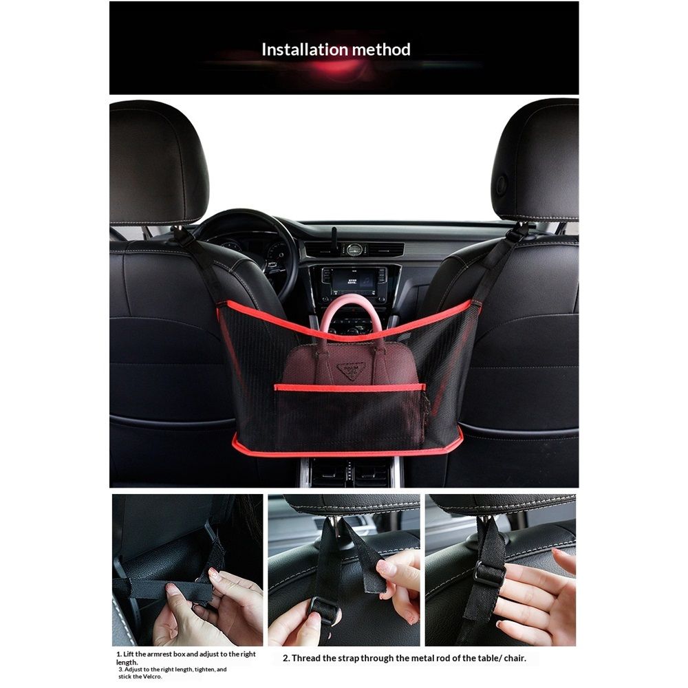 2 pack Car Net Pocket Handbag Holder,Car Backseat Organizer,Rear Seat Pet Kid Guardrail,Driver Storage Mesh Bag,Car Net Pocket Organizer For Purse and Bags (Red,Received only 2 storage bags)