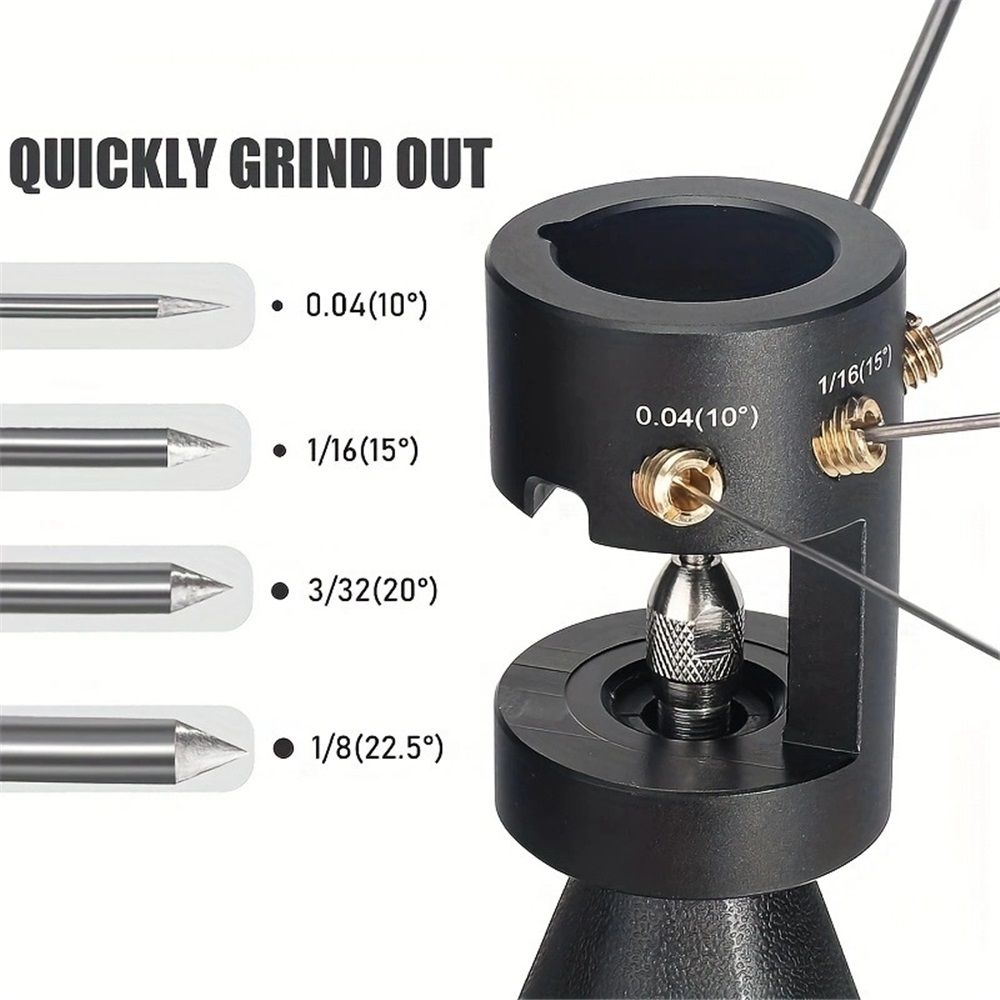 Electrode Sharpener Head Tool, 4 Accurate Angles(10°, 15°, 20°, 22.5°) & Adjustable Brass Guide Screw for 0.04"-1/8" Tungsten Electrodes Sharpener for Welding Accessories (4 Holes)