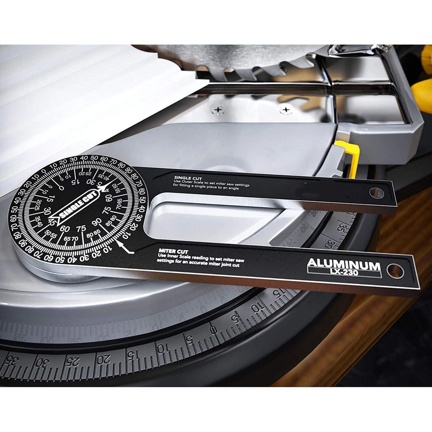 Aluminum Miter Saw Protractor | 7.3-Inch Rust Proof Angle Finder Featuring Precision Laser Engraved Scales