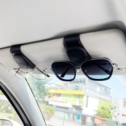 2Pcs Sunglass Holder for Car, Magnetic Leather Eyeglass Hanger Clip for Car Sun Visor, Sunglasses Holder and Ticket Card Clip for Car Visor Accessories (Carbon Fibre Black)