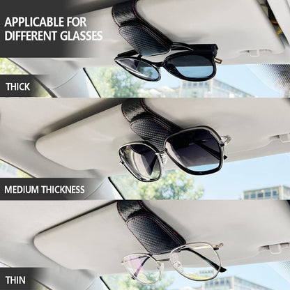2Pcs Sunglass Holder for Car, Magnetic Leather Eyeglass Hanger Clip for Car Sun Visor, Sunglasses Holder and Ticket Card Clip for Car Visor Accessories (Carbon Fibre Black)
