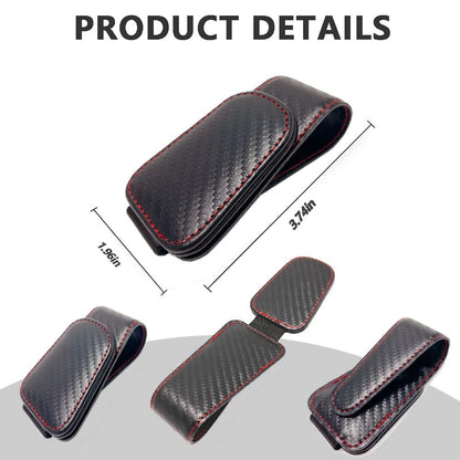 2Pcs Sunglass Holder for Car, Magnetic Leather Eyeglass Hanger Clip for Car Sun Visor, Sunglasses Holder and Ticket Card Clip for Car Visor Accessories (Carbon Fibre Black)