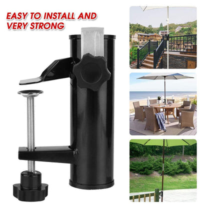 Patio Umbrella Holder Bench Deck Umbrella Stand Clamp Holder Clip Beach Fishing Umbrella Mount Clamp for Balcony Deck Black