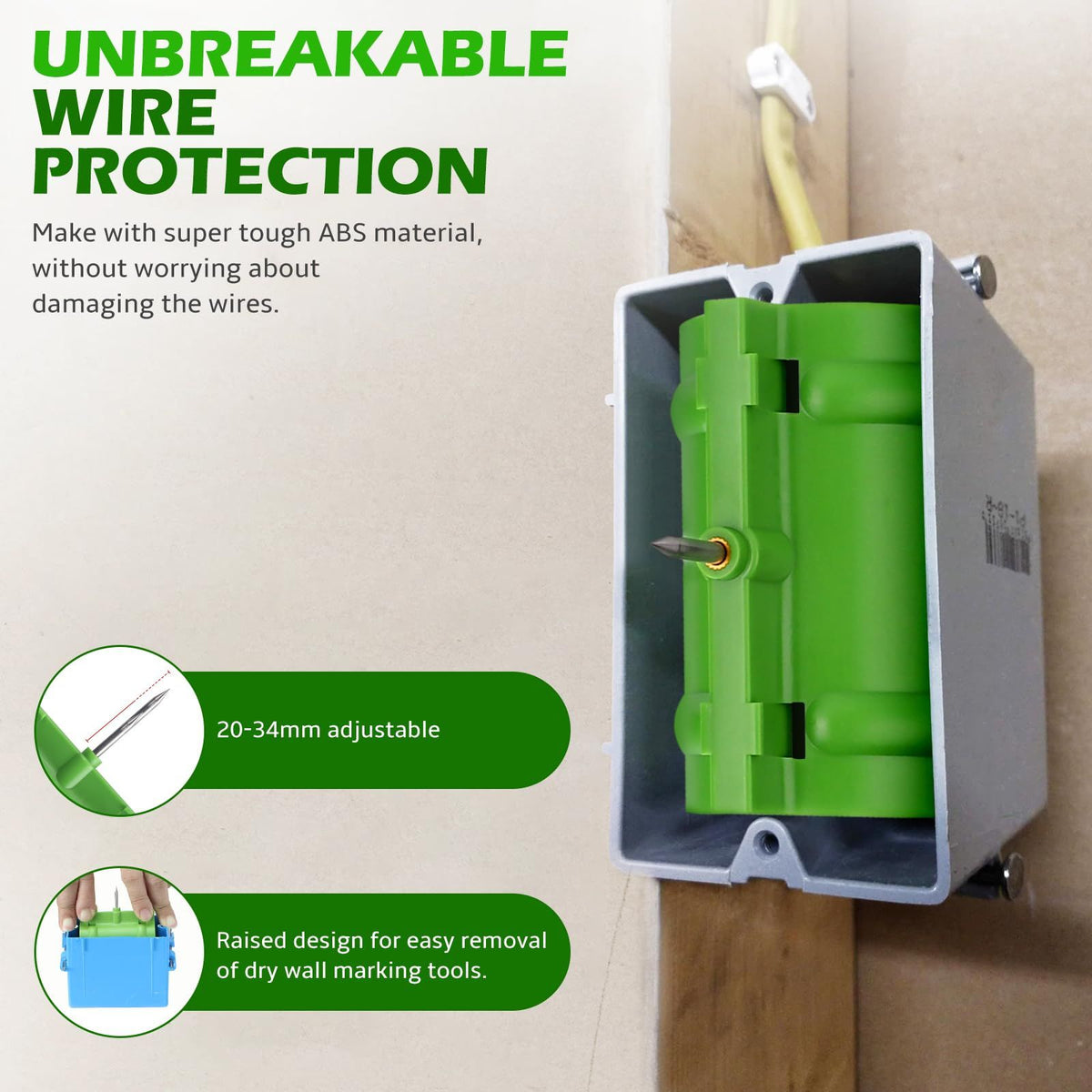 OwnMy 10PCS Drywall Outlet Markers for Drywall Installation No Measuring Needed Drywall Marking Tools for Electrical Outlets, Drywall Outlet Box Marking Locators Drywall Wire Protection Tools, Green