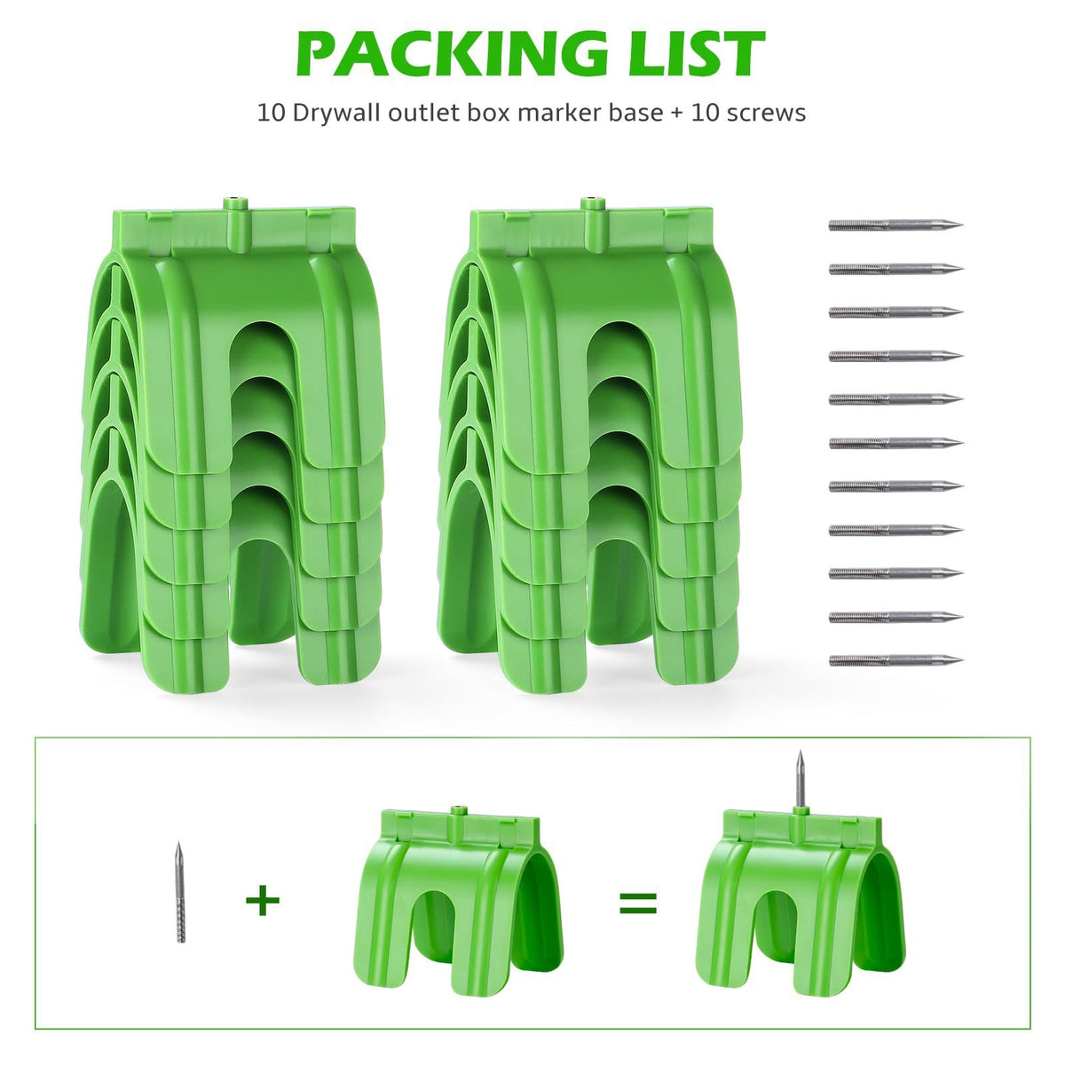 OwnMy 10PCS Drywall Outlet Markers for Drywall Installation No Measuring Needed Drywall Marking Tools for Electrical Outlets, Drywall Outlet Box Marking Locators Drywall Wire Protection Tools, Green