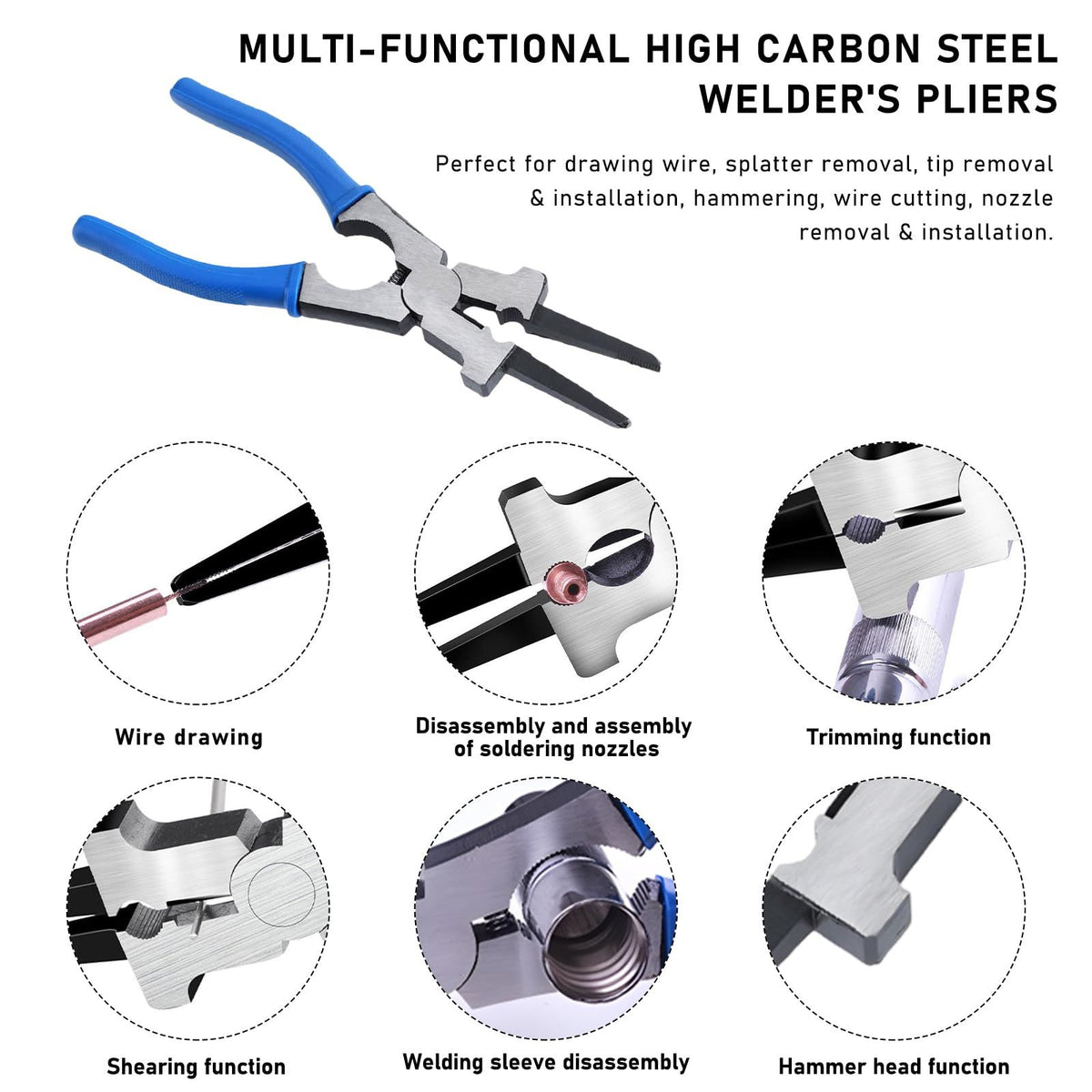 Professional Multi-Functional 8" Anti-Rust Welding Pliers - Reliable and Durable, Non-slip Wire Cutting Pliers for Scraping Spatter Gripping Drawing Wire, Car Accessories (Blue)