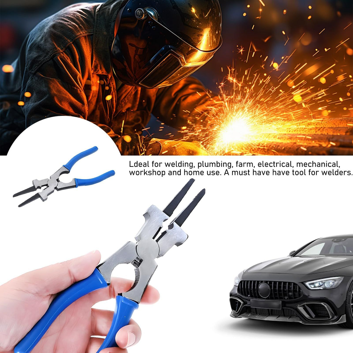 Professional Multi-Functional 8" Anti-Rust Welding Pliers - Reliable and Durable, Non-slip Wire Cutting Pliers for Scraping Spatter Gripping Drawing Wire, Car Accessories (Blue)