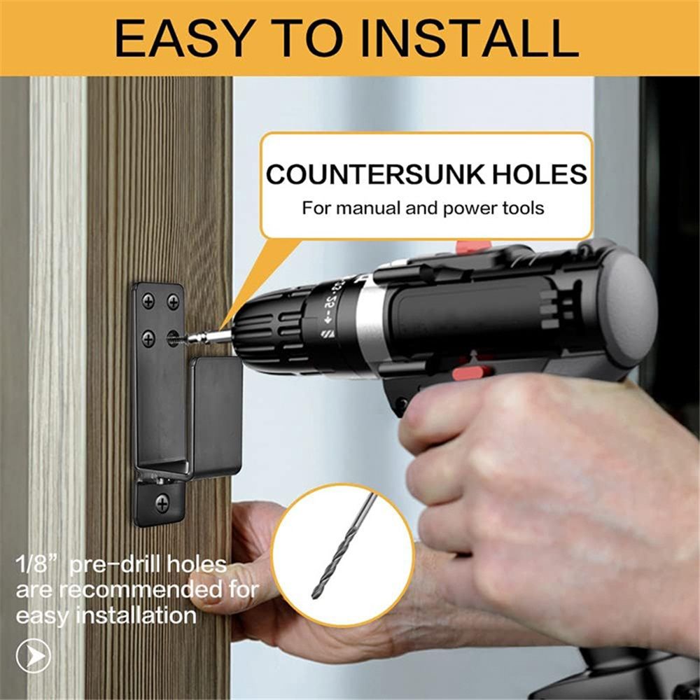 Door Barricade Brackets,2 Pack Drop Open Bar Holder for Home Security, 2x4 Bar Brackets Prevent Unauthorized Entry, Carbon Steel,Black