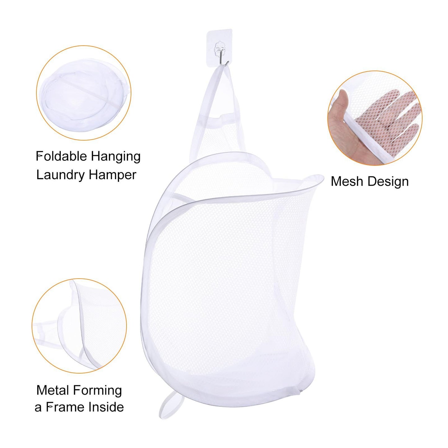 3 pack Mesh Collapsible Small Wall Laundry Baskets，Hanging Laundry Hamper，for Hotel, University Dormitory Use