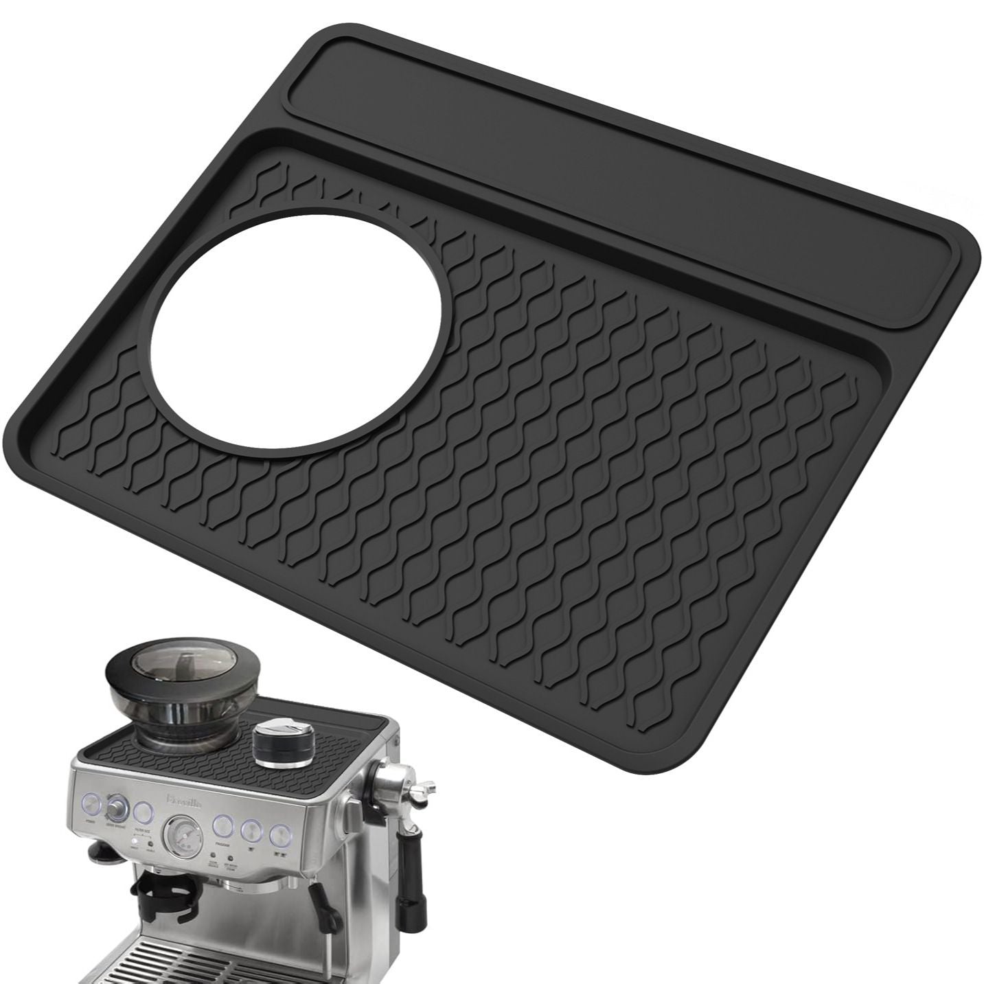 Espresso Tamper Mat, Food Grade Silicone Non-Slip,  Waterproof Heat Resistant, Espresso Tamping Station for Espresso Machine Barista Accessories (Black)
