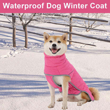 Winter Coat - Waterproof & Windproof Dog Puffer Jacket for Small to Large Dogs - Cold Weather Coat with Built-in Reflective Turtleneck & Adjustable Harness rose pink S