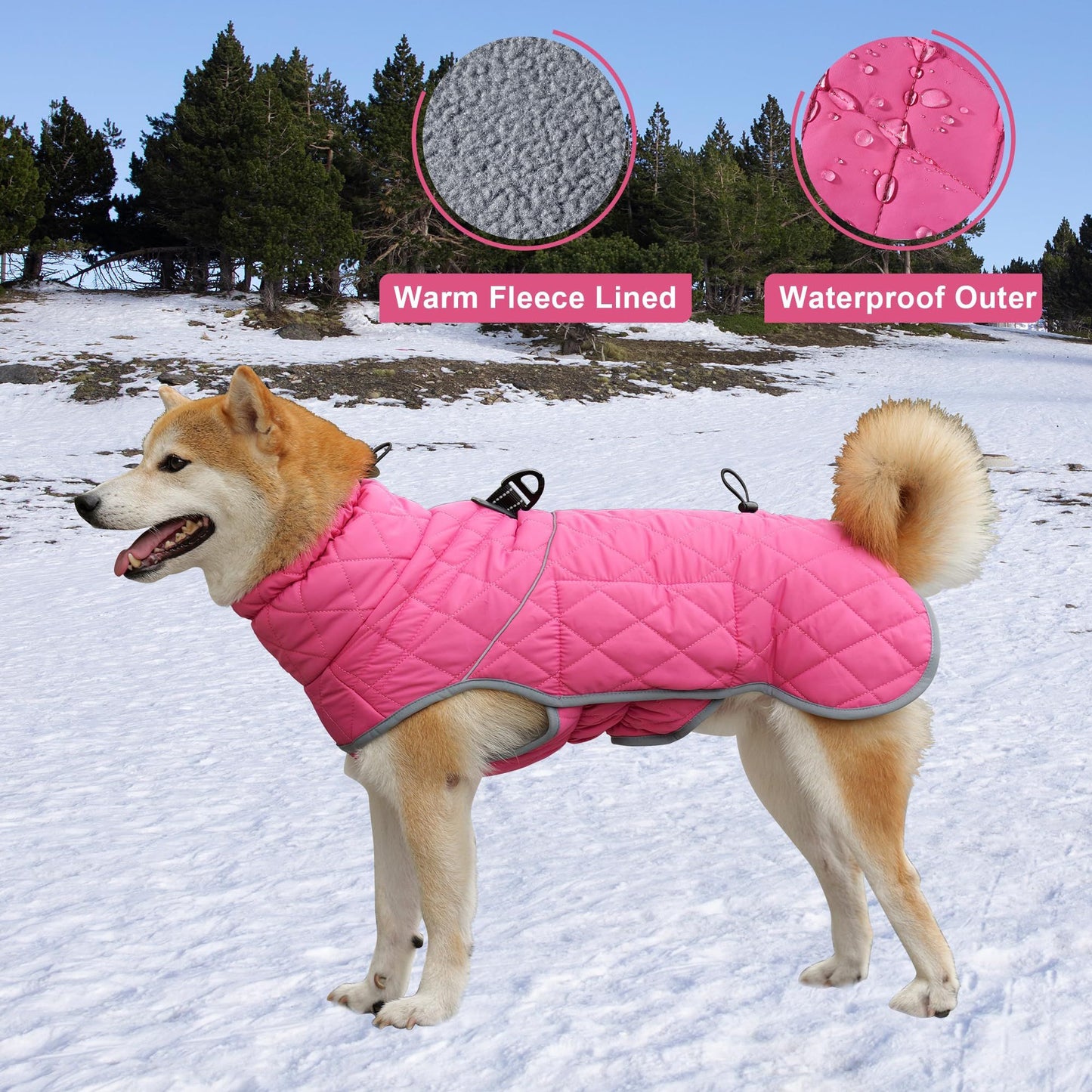 Winter Coat - Waterproof & Windproof Dog Puffer Jacket for Small to Large Dogs - Cold Weather Coat with Built-in Reflective Turtleneck & Adjustable Harness rose pink S