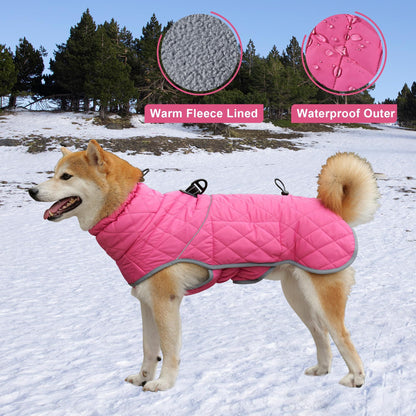 Winter Coat - Waterproof & Windproof Dog Puffer Jacket for Small to Large Dogs - Cold Weather Coat with Built-in Reflective Turtleneck & Adjustable Harness rose pink S