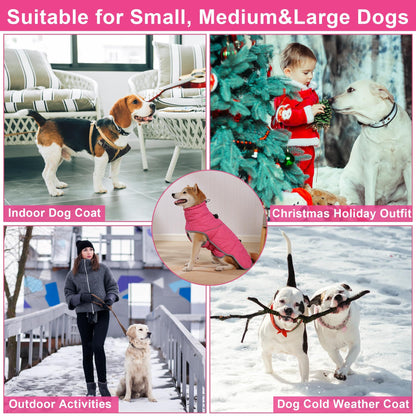 Winter Coat - Waterproof & Windproof Dog Puffer Jacket for Small to Large Dogs - Cold Weather Coat with Built-in Reflective Turtleneck & Adjustable Harness rose pink S