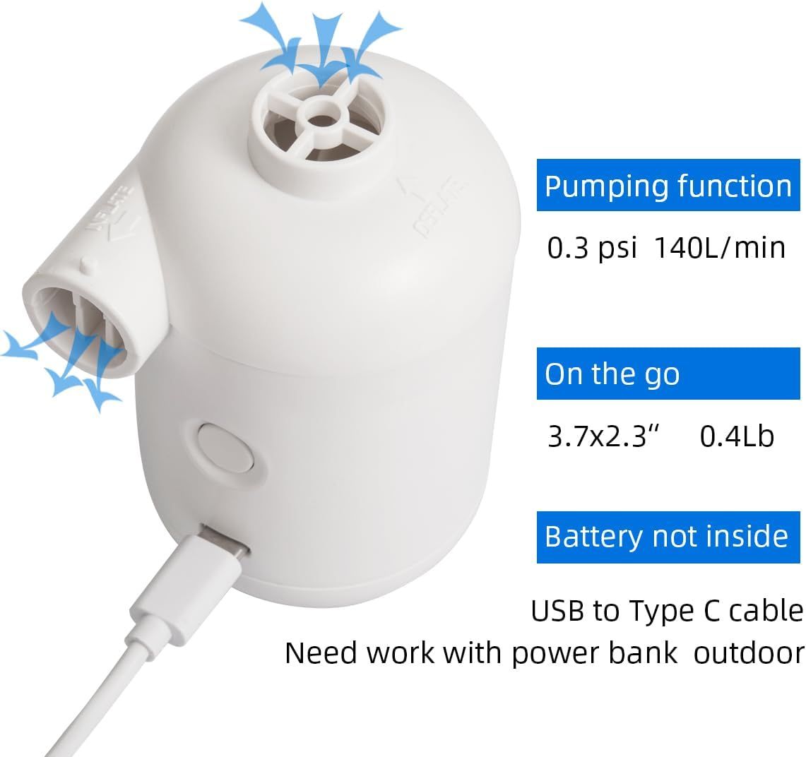 Mini Air Pump for Pool Floats - Portable Pump for Air Bed Air Cushion Air Mattress Swimming Ring, Vacuum Storage Bags - White