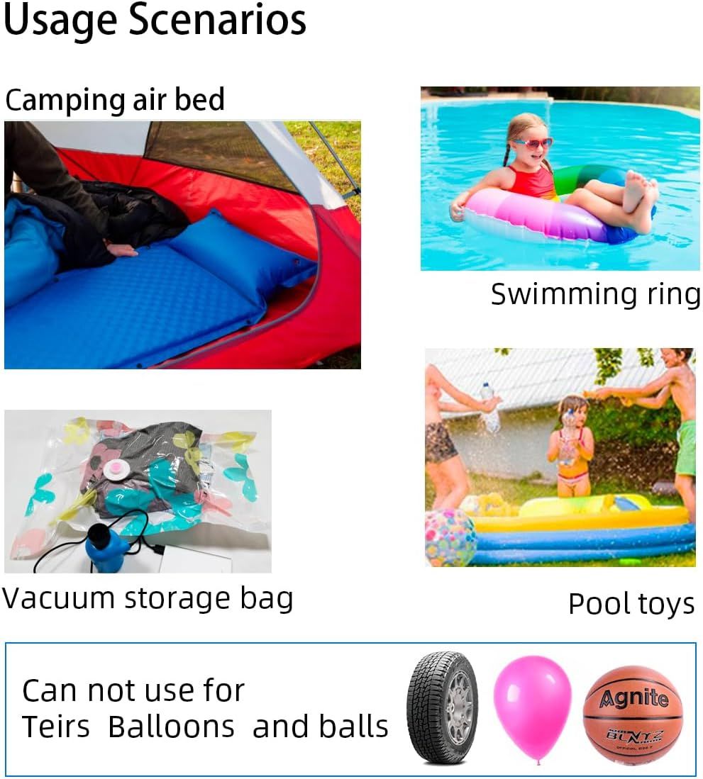 Mini Air Pump for Pool Floats - Portable Pump for Air Bed Air Cushion Air Mattress Swimming Ring, Vacuum Storage Bags - White