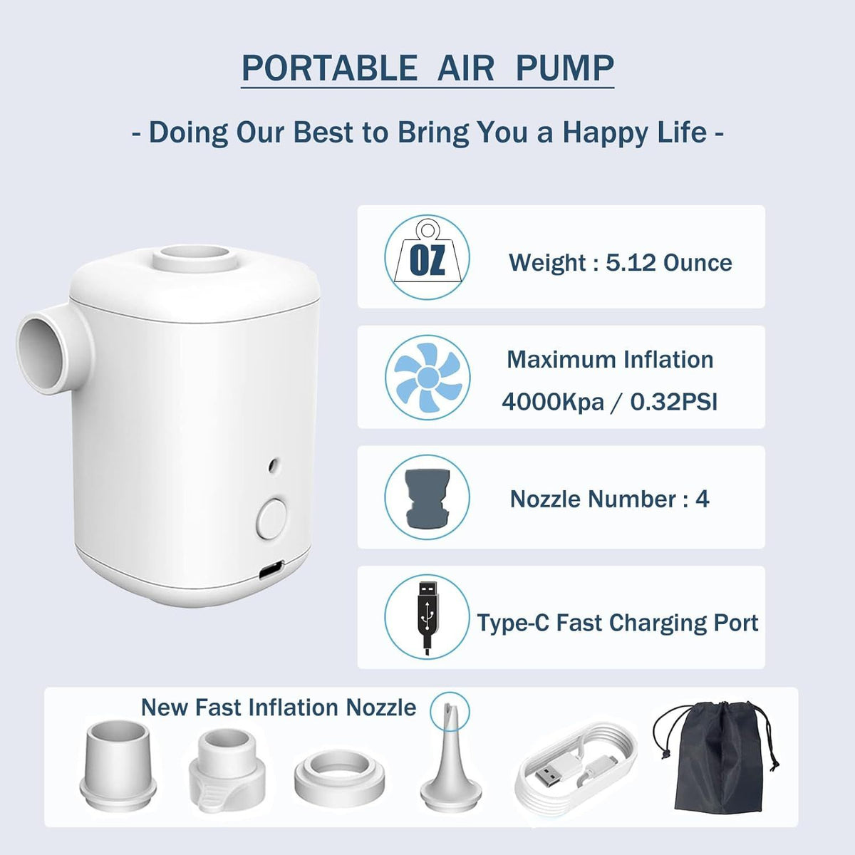 Electric Air Pump-Portable Air Pump Battery USB Rechargeable to Inflate Deflate for Swimming Ring,Pool Floats，Vacuum Storage Bags