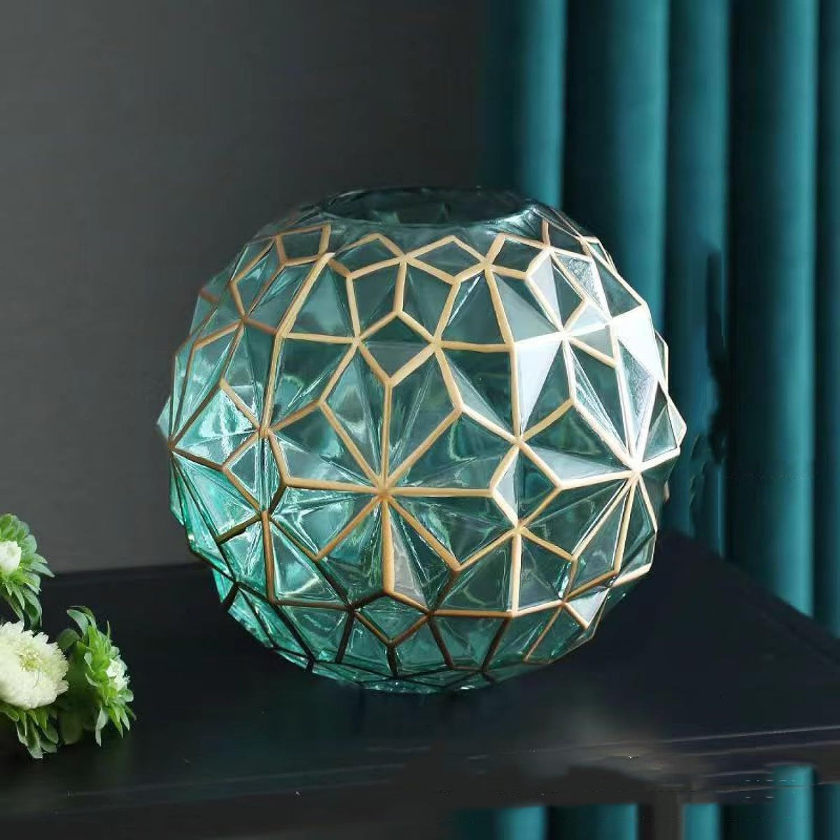 Outline in Gold Glass Vase Cute Green Flower Vase Hand Blow Sphere Vases for Bookshelf,Dinner Table,Dining Room,Meeting