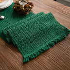 Hollow Table Runners with Tassels Farmhouse Cotton Linen Hand Woven Table Runner for Boho Dining Bedroom Decor Rustic 30*160cm
