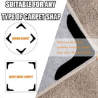 Rug Grippers with Super Stickiness- Anti Curling Carpet Tape Non-Slip Area Keeps Your Rug in Place and Makes Renewable 8pcs（Black）