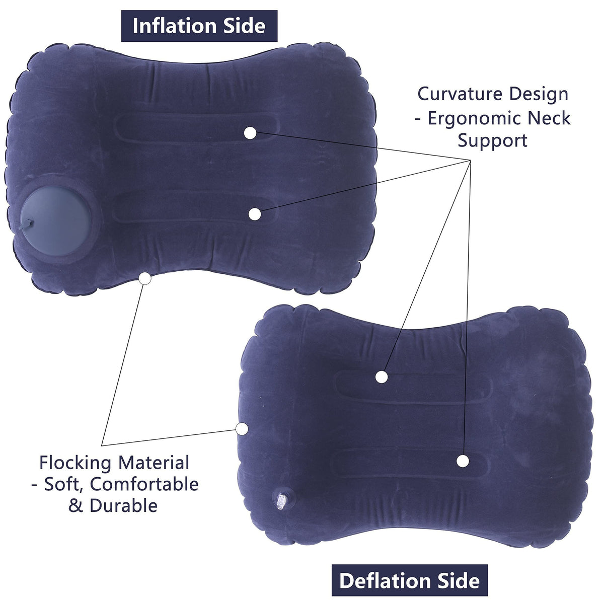 Ultralight Inflatable Camp Pillow - Compressible, Compact, Comfortable, Ergonomic Pillow for Neck & Lumbar Support While Camping