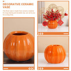 Pumpkin Vase Ceramic Flower Vase Fall Harvest Decoration for Halloween Home Decor Dried Flower Vase Flower Arrangement Orange