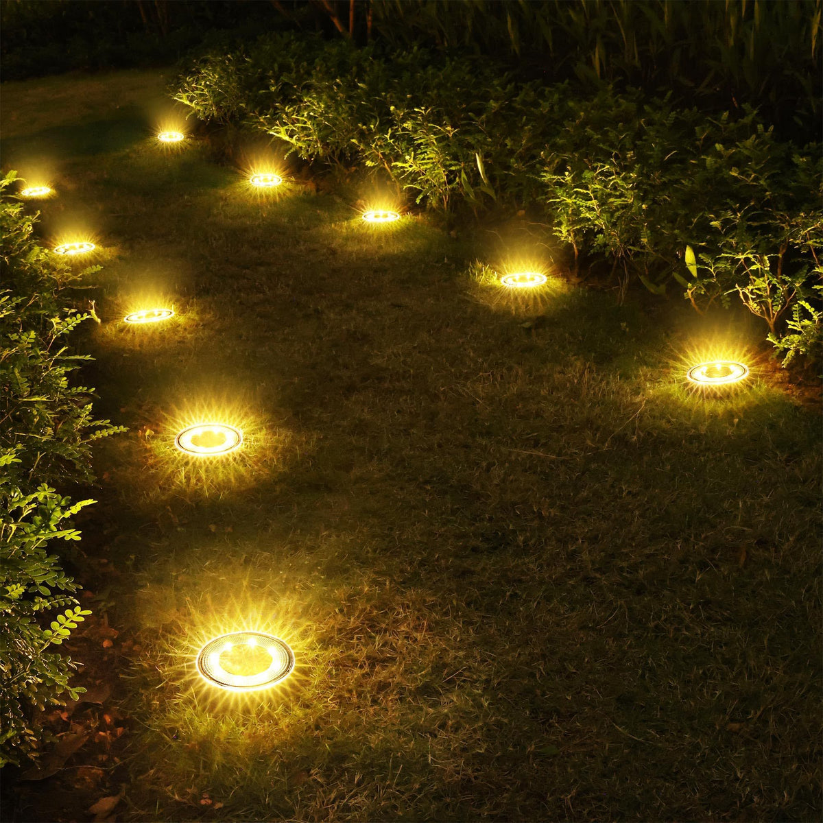 Solar Ground Lights,10 Pack 8 LED Solar Lights Outdoor IP68 Waterproof Solar Disc Lights In-Ground Landscape Lighting (Warm White)