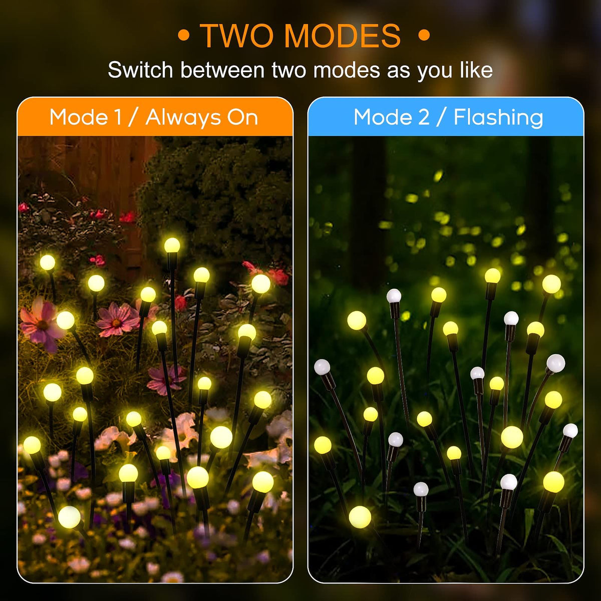Firefly Garden Lights Solar Outdoor, Solar Firefly Lights Outdoor Waterproof 2 Pack 8 LED Swaying Outdoor Lights Solar Powered
