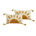 Set of 2 Boho Decorative Throw Pillow Covers 12x20, Woven Tufted Sun Lumbar Pillow Covers with Tassels Modern Abstract Pillowcase
