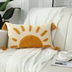 Set of 2 Boho Decorative Throw Pillow Covers 12x20, Woven Tufted Sun Lumbar Pillow Covers with Tassels Modern Abstract Pillowcase