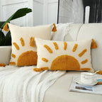 Set of 2 Boho Decorative Throw Pillow Covers 12x20, Woven Tufted Sun Lumbar Pillow Covers with Tassels Modern Abstract Pillowcase