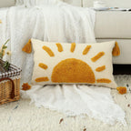 Set of 2 Boho Decorative Throw Pillow Covers 12x20, Woven Tufted Sun Lumbar Pillow Covers with Tassels Modern Abstract Pillowcase