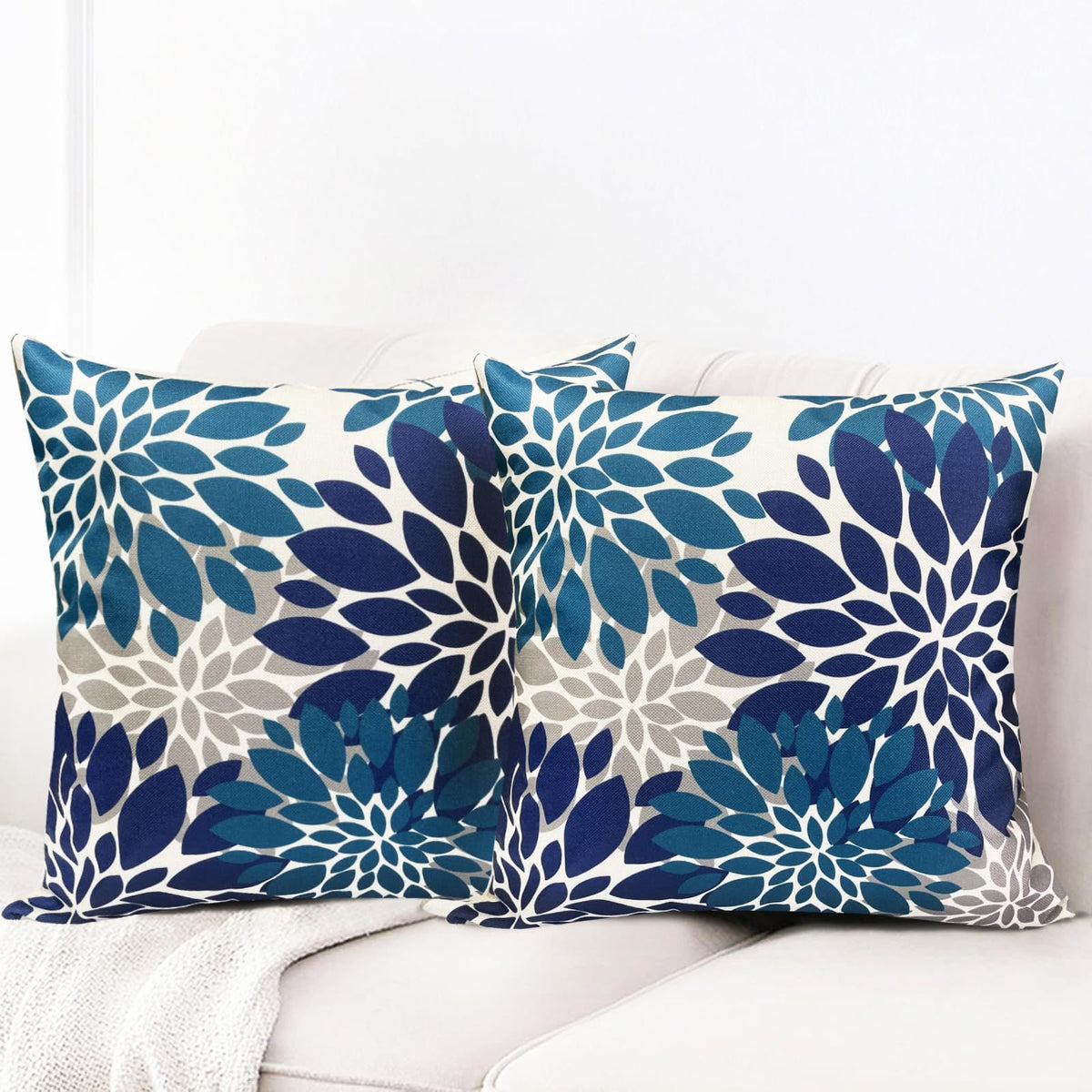 Decorative Throw Pillow Covers Set of 2 Blue Pillow Covers 18x18 Inch Couch Pillow Covers for Sofa Living Room Outdoor Throw