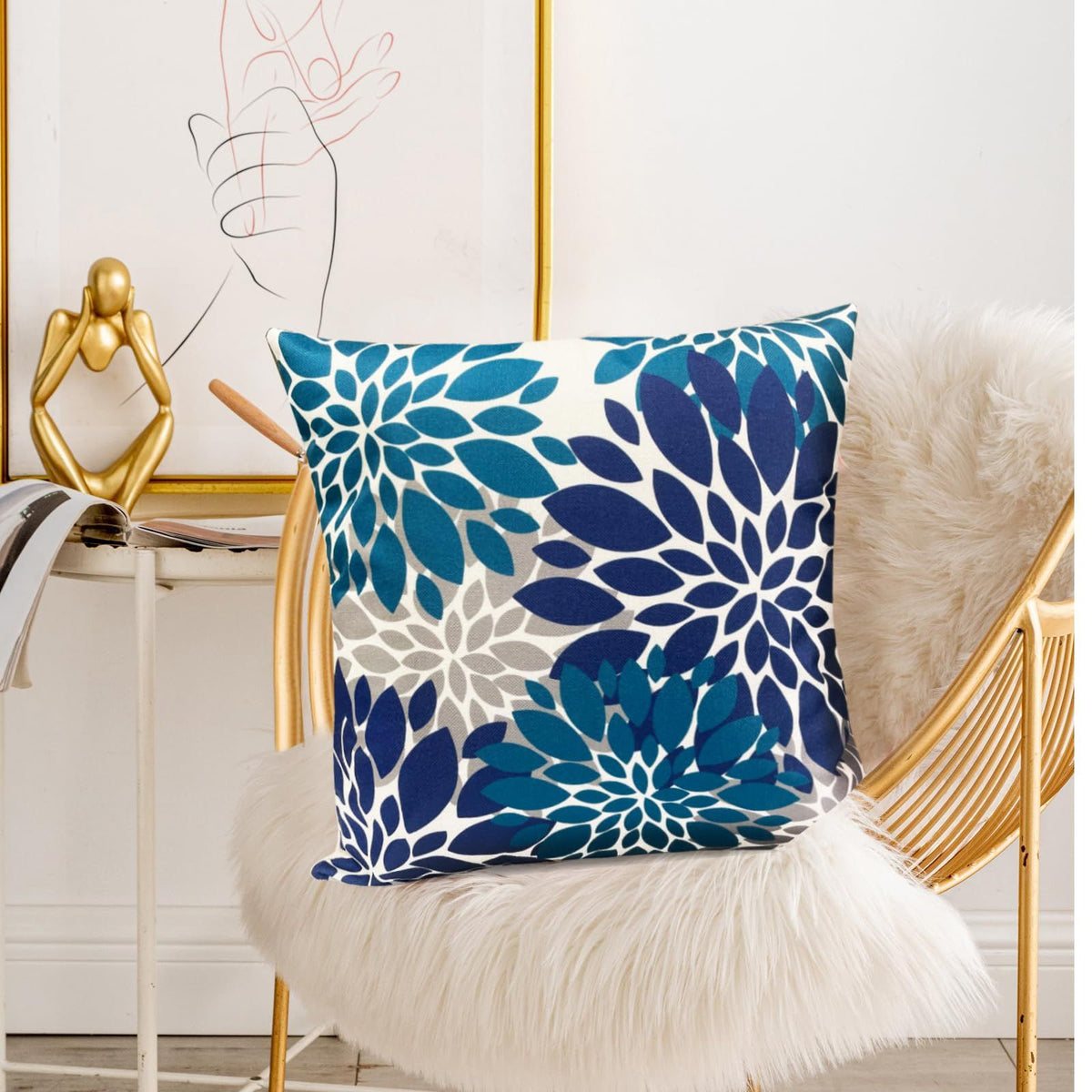 Decorative Throw Pillow Covers Set of 2 Blue Pillow Covers 18x18 Inch Couch Pillow Covers for Sofa Living Room Outdoor Throw