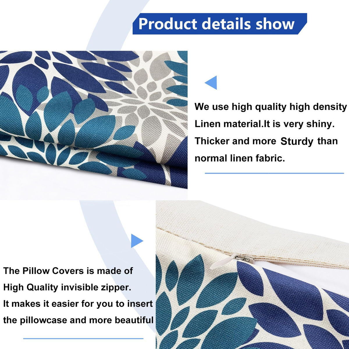 Decorative Throw Pillow Covers Set of 2 Blue Pillow Covers 18x18 Inch Couch Pillow Covers for Sofa Living Room Outdoor Throw