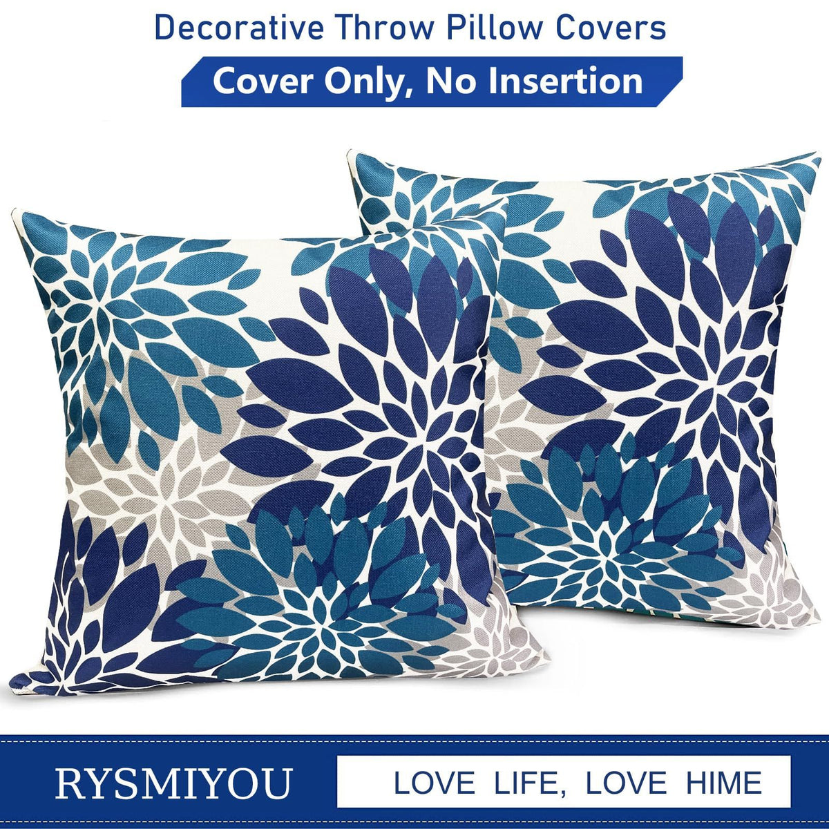 Decorative Throw Pillow Covers Set of 2 Blue Pillow Covers 18x18 Inch Couch Pillow Covers for Sofa Living Room Outdoor Throw