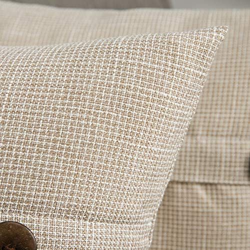 Set of 2 Decorative Linen Throw Pillow Covers Cushion Case Vintage Farmhouse Pillowcase 12 x 20 Inch 30 x 50 cm Beige