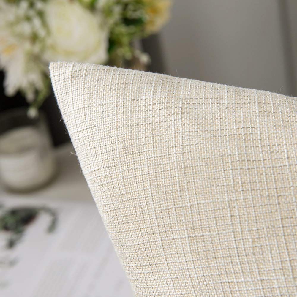 Set of 2 Decorative Linen Throw Pillow Covers Cushion Case Vintage Farmhouse Pillowcase 12 x 20 Inch 30 x 50 cm Beige