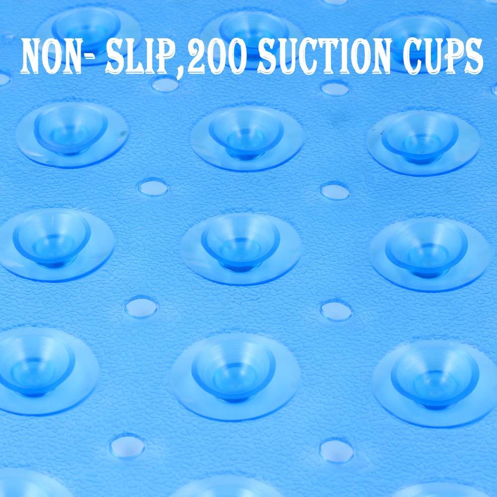Bath Tub Shower Non-Slip and Extra Large, Bathtub Mat with Suction Cups, Machine Washable Bathroom Mats with Drain Holes, Blue