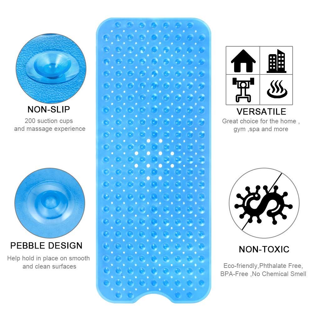 Bath Tub Shower Non-Slip and Extra Large, Bathtub Mat with Suction Cups, Machine Washable Bathroom Mats with Drain Holes, Blue