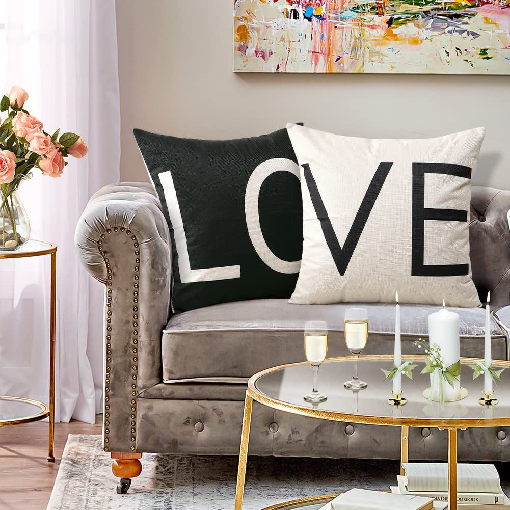 Valentines Day Pillow Covers 18x18 Set of 2 Valentines Day Decor for Home Black and White Love Pillows Decorative Throw