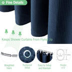 Thick Fabric Shower Curtains for Bathroom - Waffle Weave Heavy Duty, Hotel Spa Luxury Weighted Polyester Cloth Bath Curtain Set