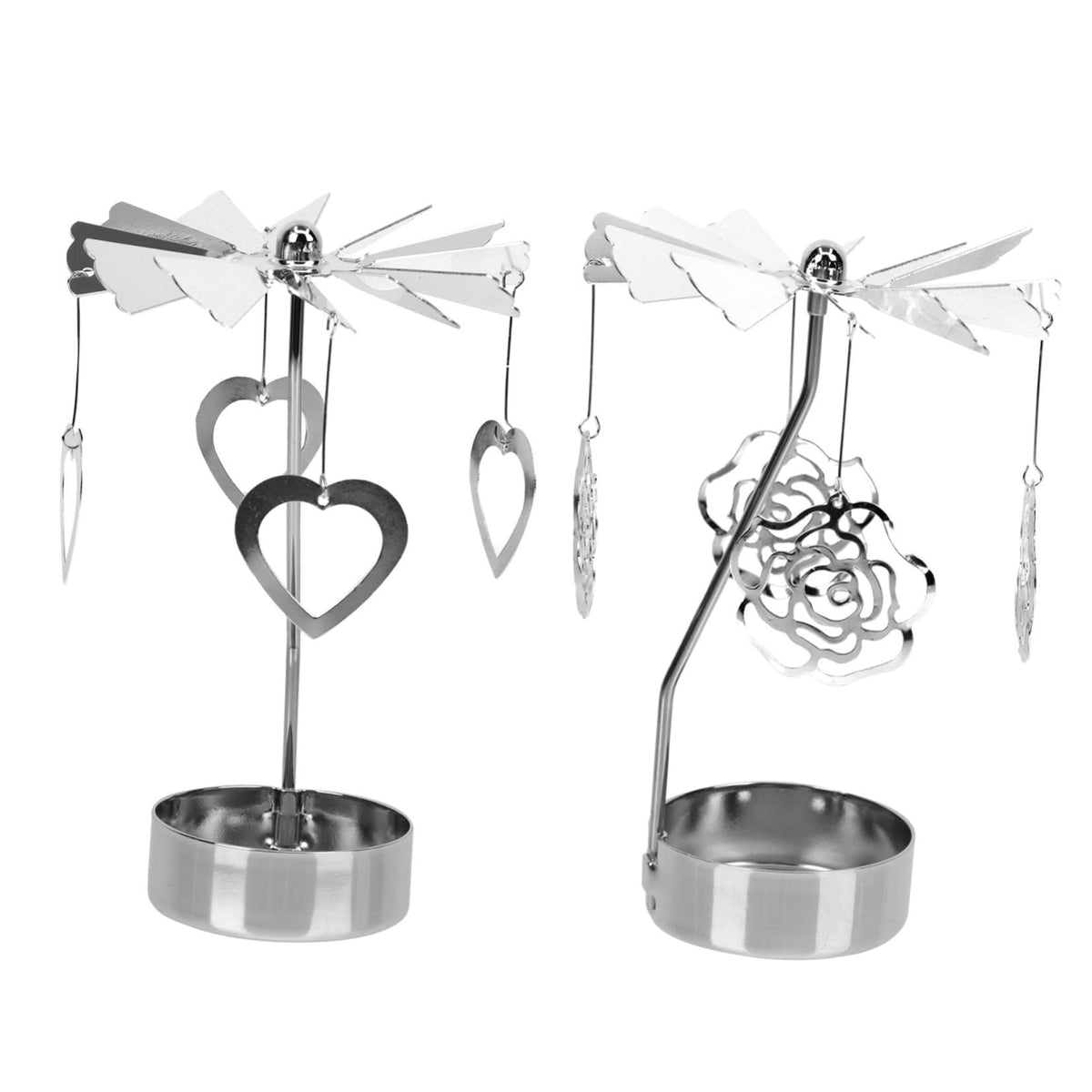 2Pcs Transfer Windmill Candlestick Rotary Candle Rotating Candlestick Candleholder Metal Tea Light Holder Heart Candle Holder