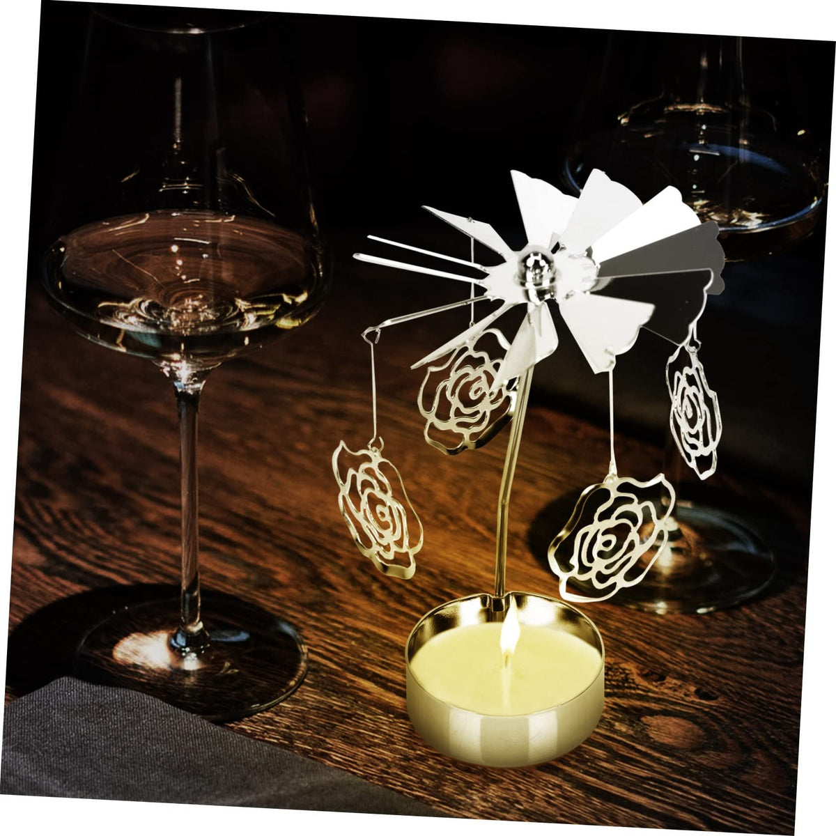 2Pcs Transfer Windmill Candlestick Rotary Candle Rotating Candlestick Candleholder Metal Tea Light Holder Heart Candle Holder