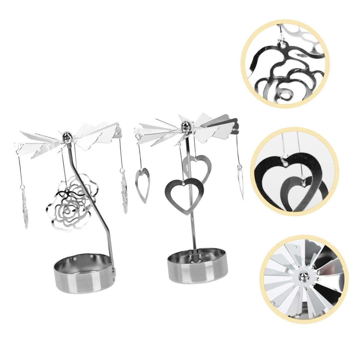 2Pcs Transfer Windmill Candlestick Rotary Candle Rotating Candlestick Candleholder Metal Tea Light Holder Heart Candle Holder