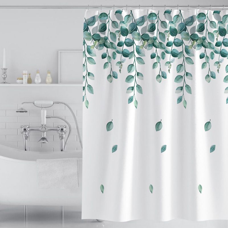 Shower Curtain for Bathroom Floral Watercolor Leaves on The Top Botanical Nature Fabric Bath Curtain Country Plant Cloth