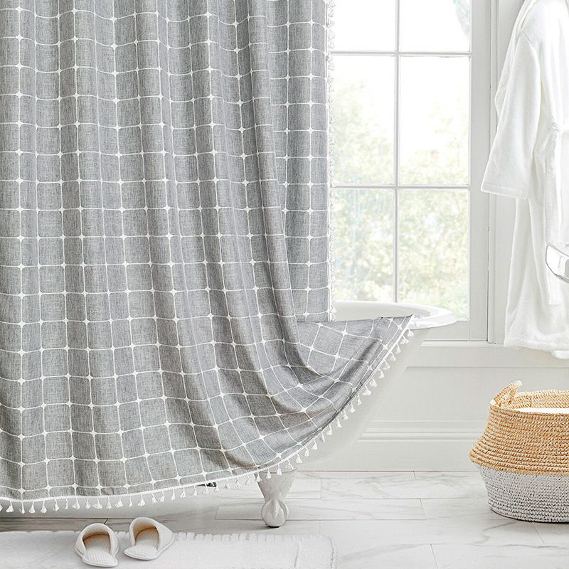 Farmhouse Shower Curtain,Linen Rustic Heavy Duty Striped Fabric Shower Curtain Set with Tassel,Water Repellent,Vintage Country