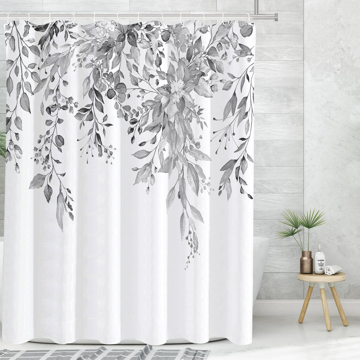 Light Grey Eucalyptus Shower Curtain, Watercolor Gray Leaves on The Top Plant with Floral Bathroom Decoration Shower 72x72 Inch