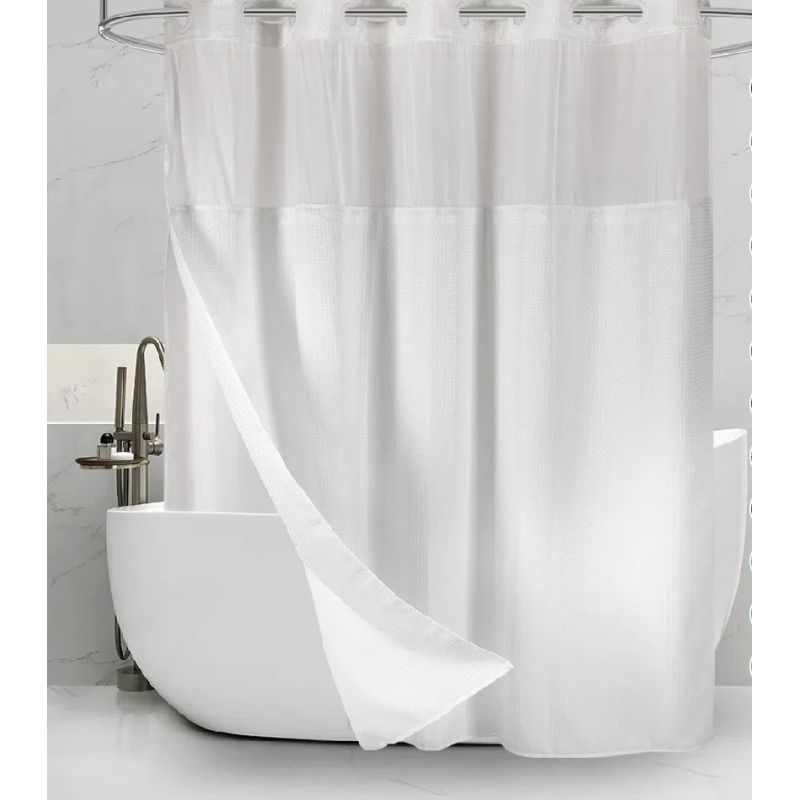 No Hooks Needed Linen Textured Shower Curtain with Snap-in Fabric Liner Set,White Hotel Luxury Decor Shower Curtains for Bathroom