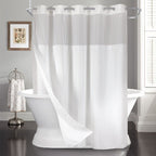 No Hooks Needed Linen Textured Shower Curtain with Snap-in Fabric Liner Set,White Hotel Luxury Decor Shower Curtains for Bathroom